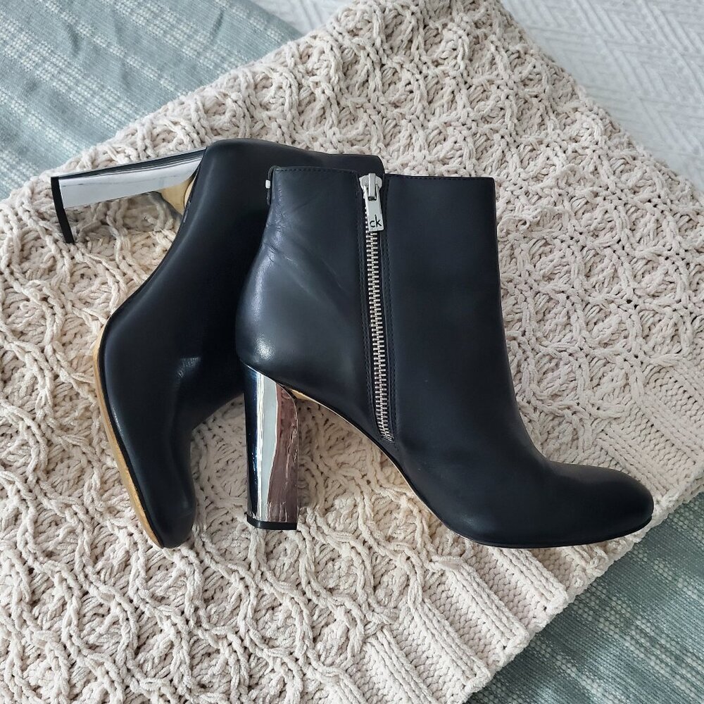 Limited Edition CK Savana Mirror Block Heel Leather Ankle Boots- US 8.5​